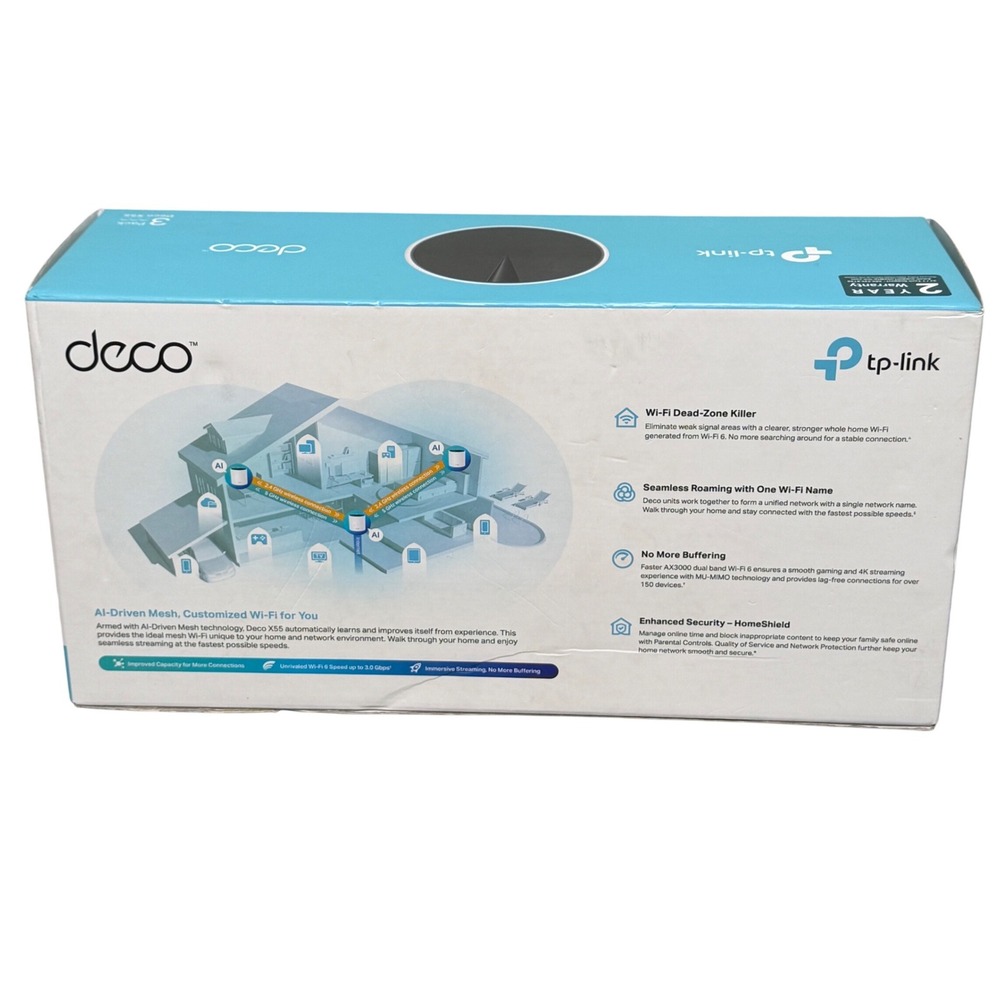 TP-Link Deco X55 AX3000 WiFi 6 Mesh Router System 3-Pack w/ Adapters Box